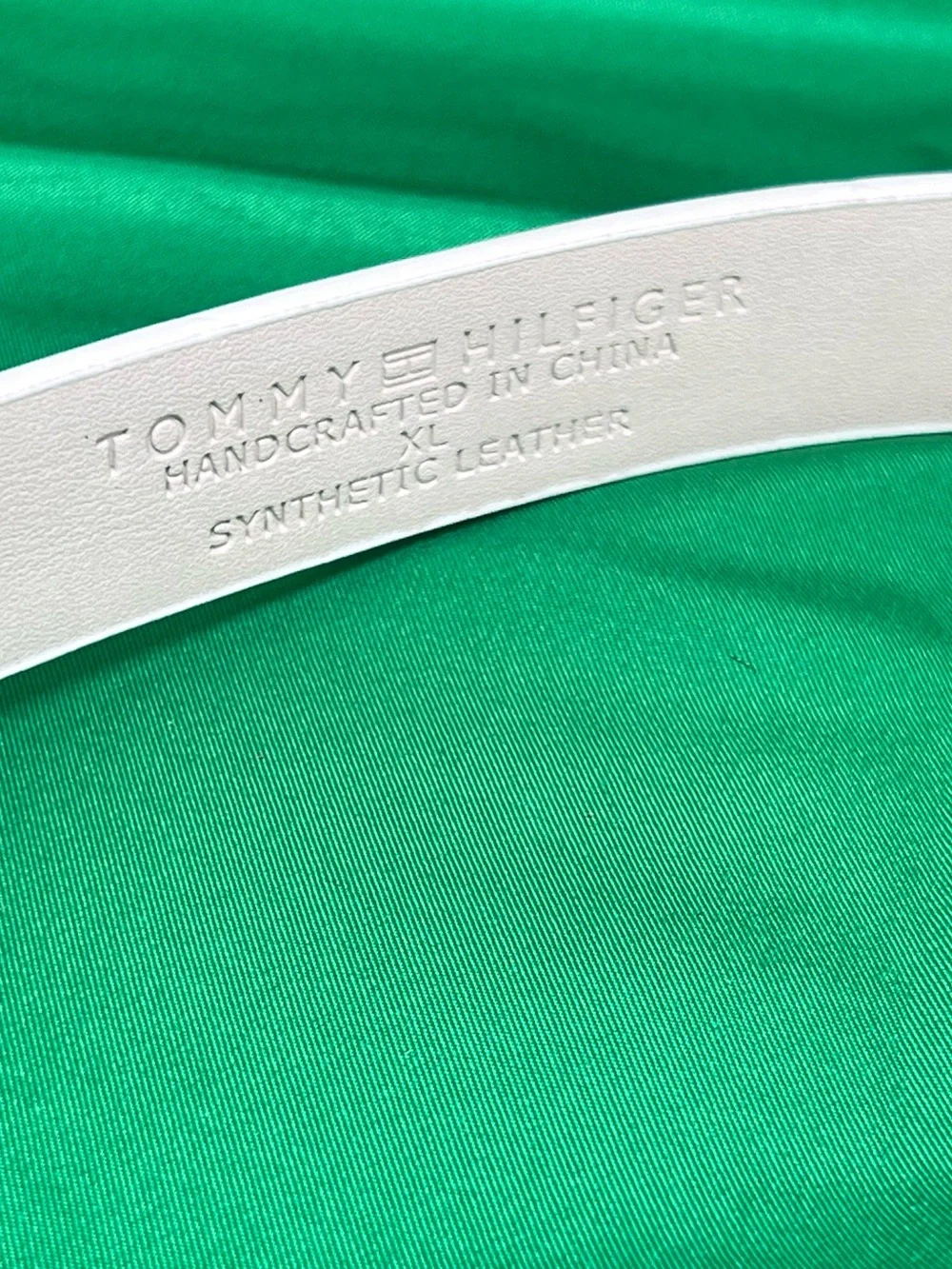 Tommy Hilfiger White Leather Belt with Gold Oval Logo Buckle